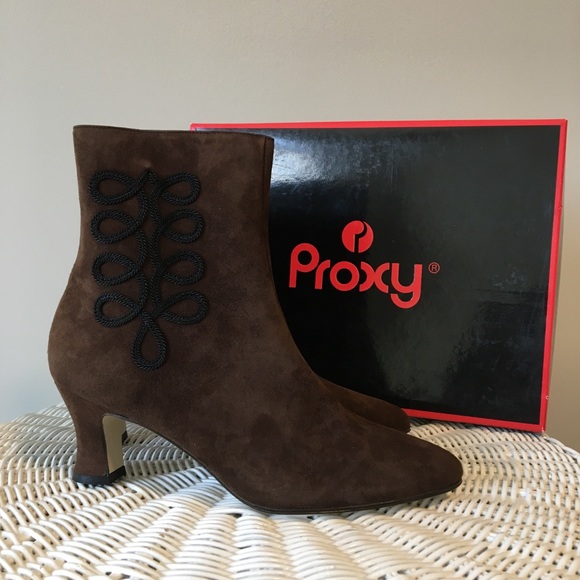NEW Vintage PROXY Suede Side Zip Booties Soutache NWOT - Picture 9 of 13